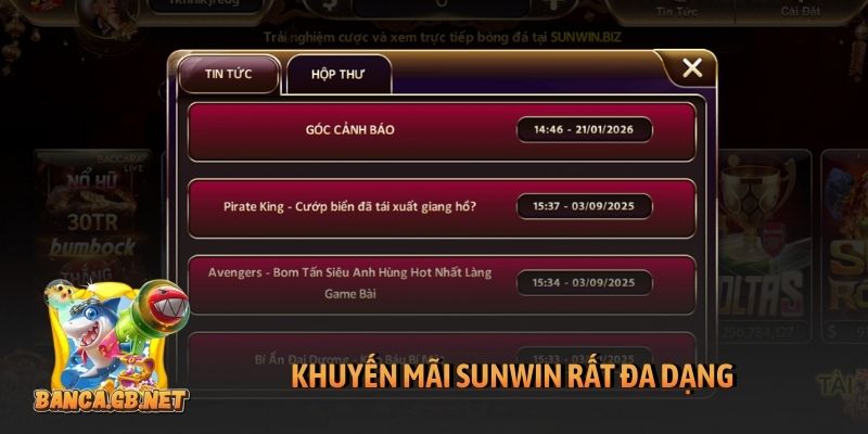 Khuyến mãi Sunwin rất đa dạng